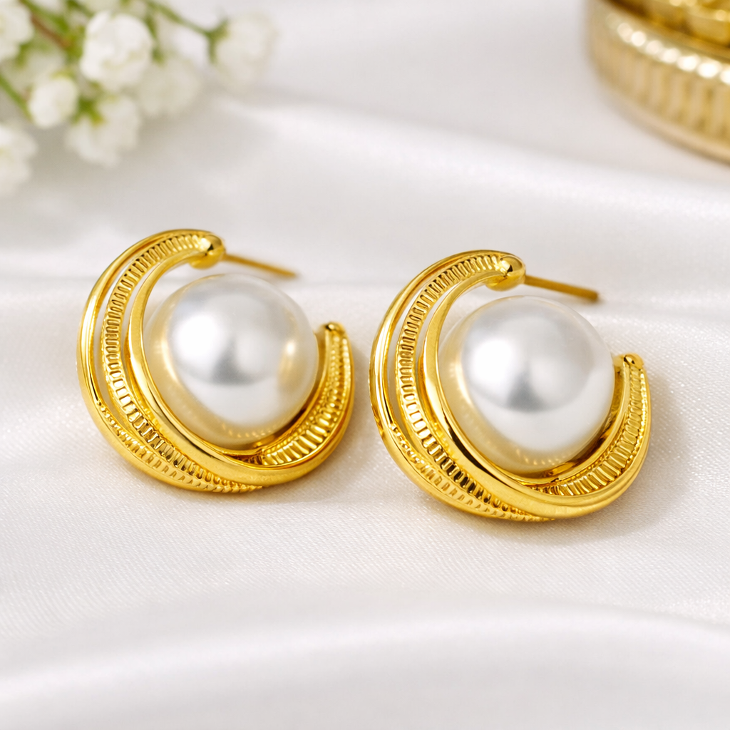 Elegant Gold Pearl Hoop Earrings for Women