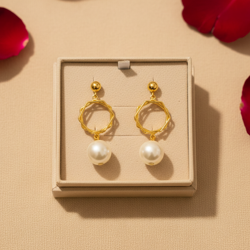 Gold-Plated Pearl Drop Earrings
