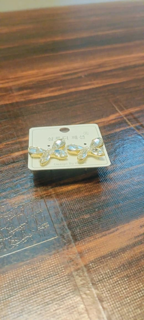 Crystal Butterfly Stud Earrings – Sparkling Korean Style Gold Plated